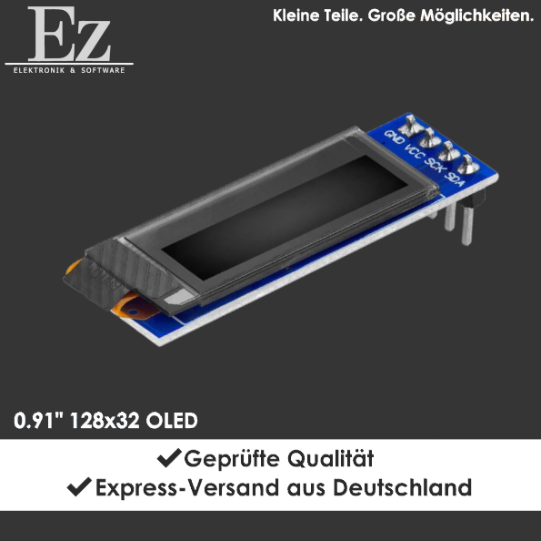 0,91" 128x32 I2C SSD1306 OLED Display – 4-Pin Blau