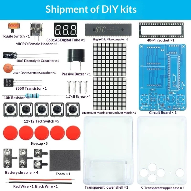 Pixel Game Console DIY Kit 51-teilig Tetris STC Mikrocontroller Bausatz